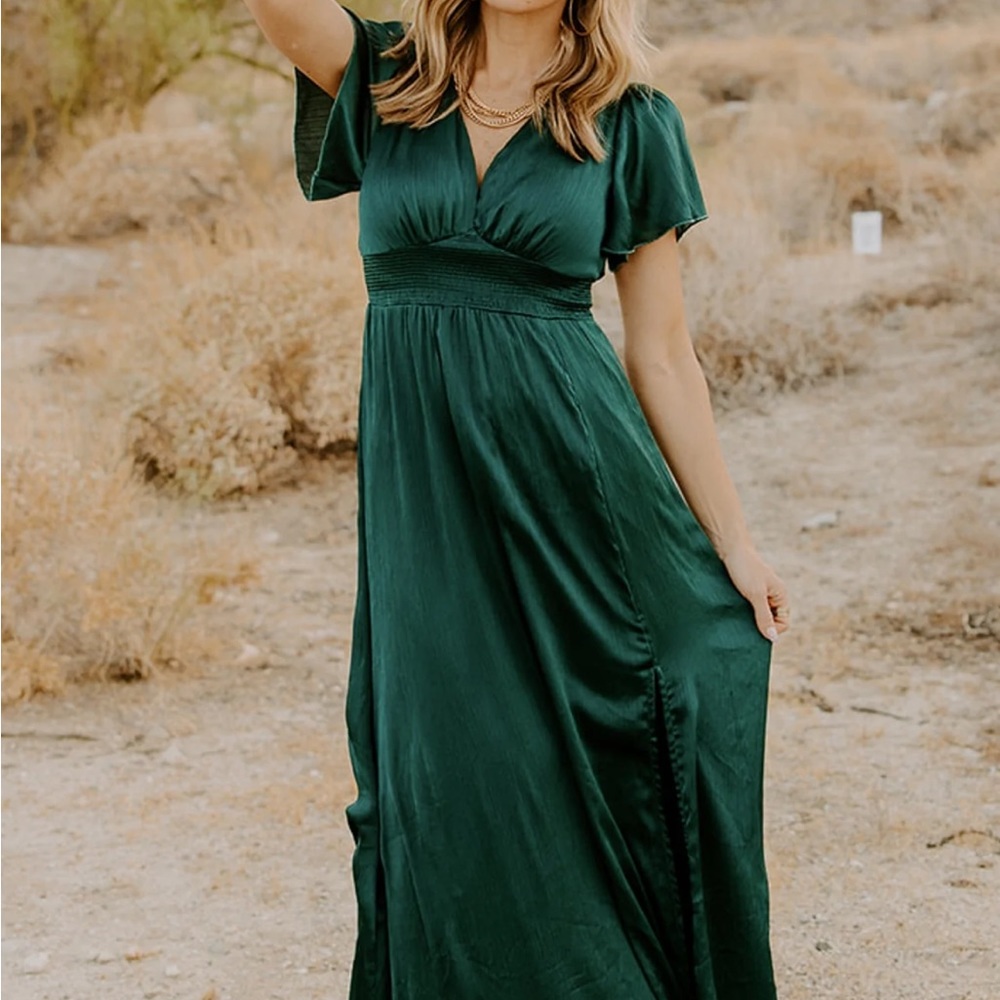 Baltic Born Flutter Sleeve Satin Maxi
